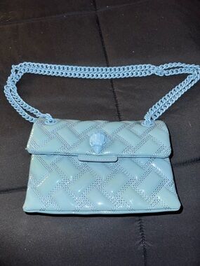 Kurt Geiger Light Blue Quilted Patent Crossbody with Shell Clasp
